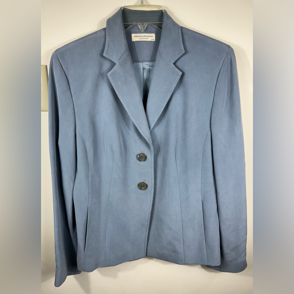 Valerie Stevens Silk Blazer Jacket Women’s 10p Blue Office Mature Minimalist